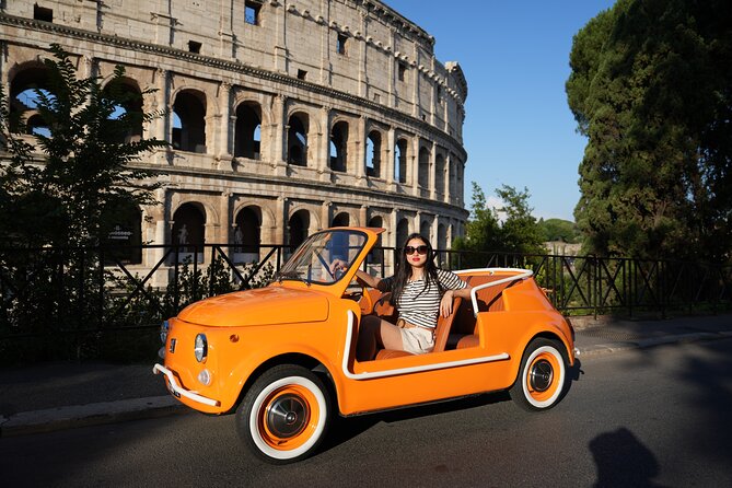 Cabriolet Vintage Fiat 500 City tour with Photoshoot - The Colosseum With the Car in the Frame