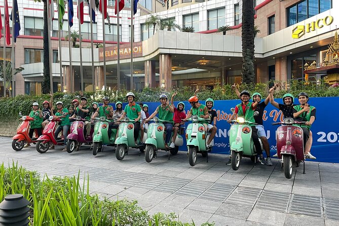 Hanoi Vespa After Dark Street Food Tour -Hidden Gem-Train Street - Banh xeo and nem lui in Ba Dinh