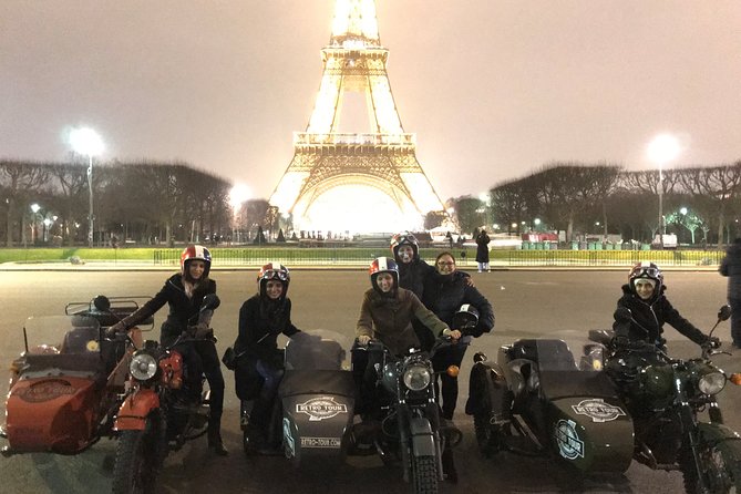 Paris Vintage Tour by Night on a Sidecar with Champagne - The Louvre and Place Vendôme at evening light