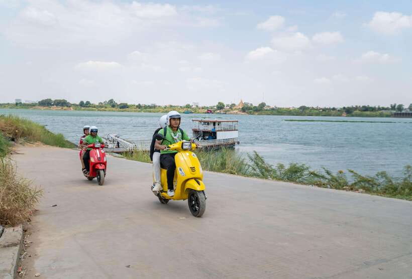 Phnom Penh Silk Island Sunset Vespa Tour / Tuk Tuk Available - Silk Island ferry terminal and first rural views