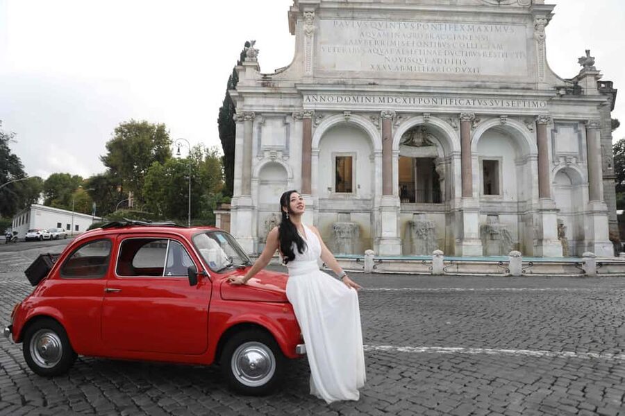 Rome: Ciao Bella Fiat 500 Vintage Journey with Aperol Spritz - Giardino degli Aranci and the best wide view
