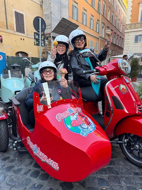 Rome in Vespa 90 min Vespa Sidecar PrivateTour with Gelato - Trevi Fountain and the practical photo stop