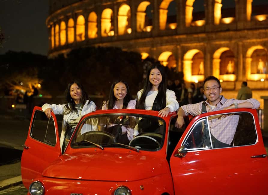 Rome: Night Photo Session in a Fiat 500 with Aperol Spritz - Giardino degli Aranci and Rome from above