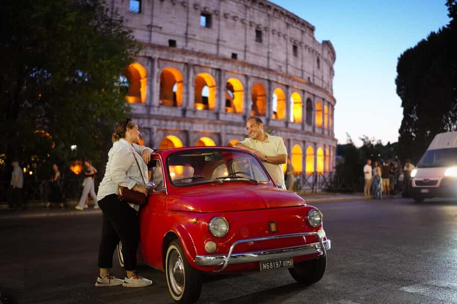 Rome: Night Photo Session in a Fiat 500 with Aperol Spritz - Sunset from Gianicolo Terrace and Fontana dell’Acqua Paola
