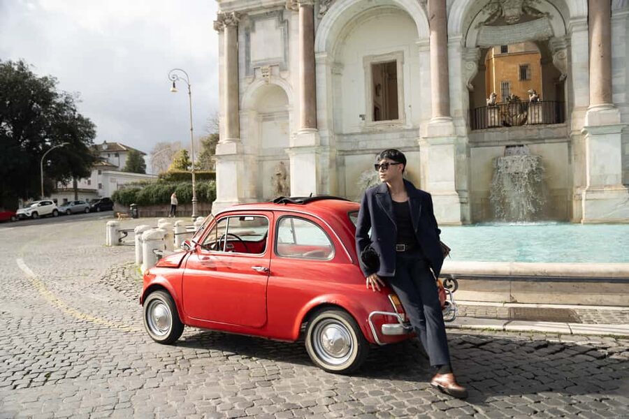 Rome: Photography service with Classic car fiat 500 - Orange trees and city views at Giardino degli Aranci