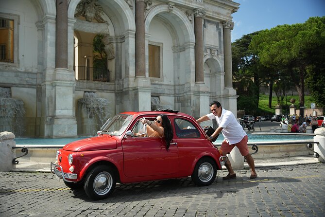 Rome Pro Photoshoot service include free transport FIAT 500 - A two-hour schedule that keeps moving