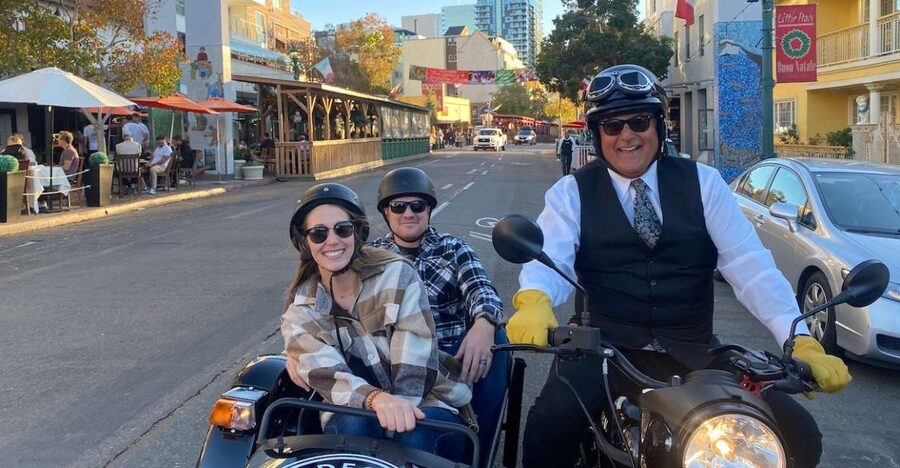 San Diego: Sidecar Wine Tasting Tour - The open sidecar ride through Downtown