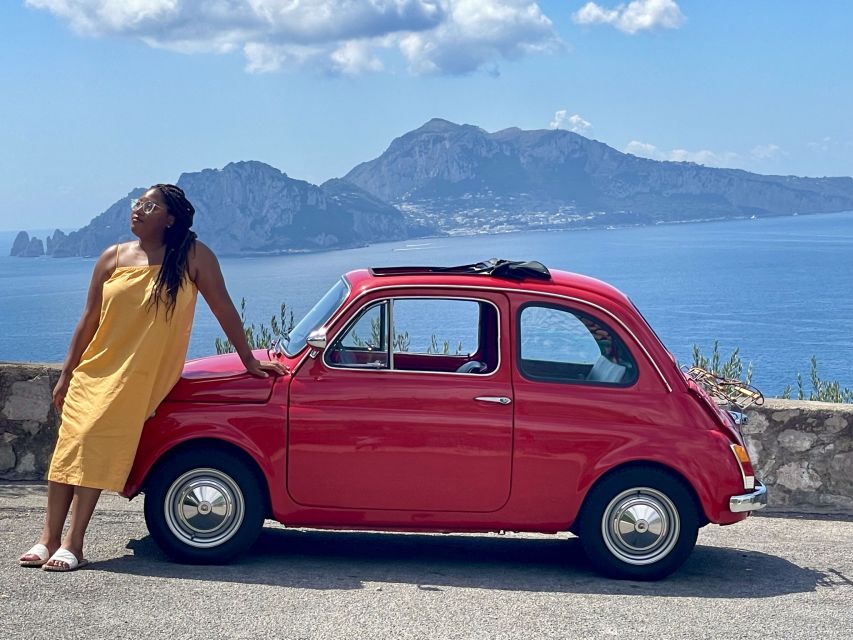 Sorrento Coast Couples Photo Tour by Vintage Fiat 500 - A Fiat 500 With Capri as the Backdrop
