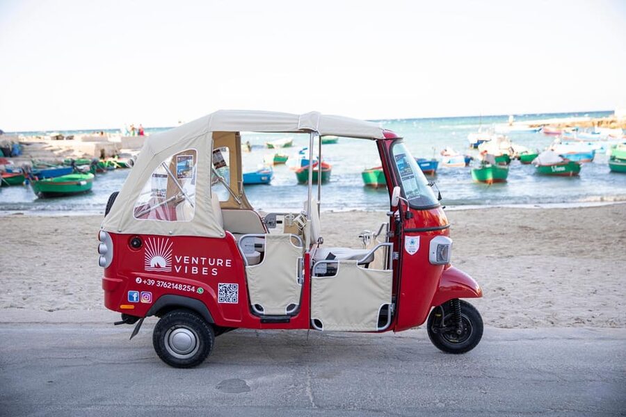 Vintage Ape Calessino: Polignano a Mare Tours - Port’Alga starts the ride beside small boats